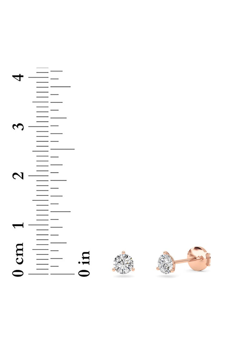 0.75Cttw Round Shaped Lab Grown Diamond (G/VS) Three Prong Martini Stud Earrings in 14K White Gold