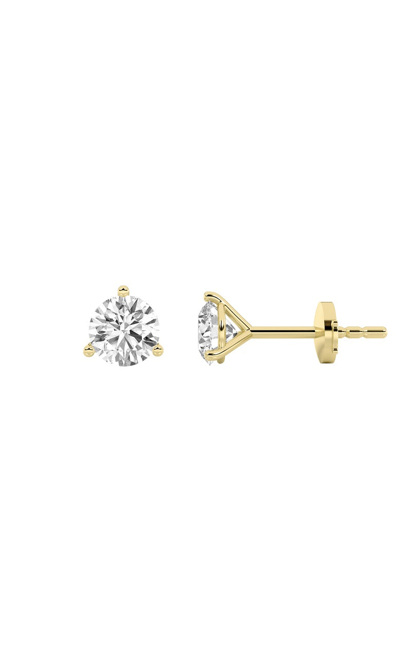 0.5Cttw Round Shaped Lab Grown Diamond (F/VS) Three Prong Martini Stud Earrings in 14K Gold