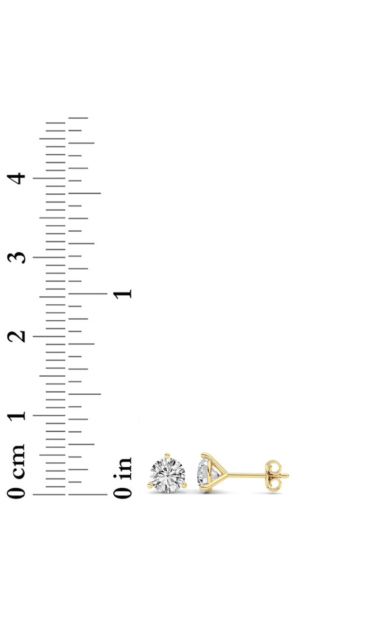 1CTW Round Shaped Lab Grown Diamond (G/VS) Three Prong Martini Stud Earrings in 14K White Gold