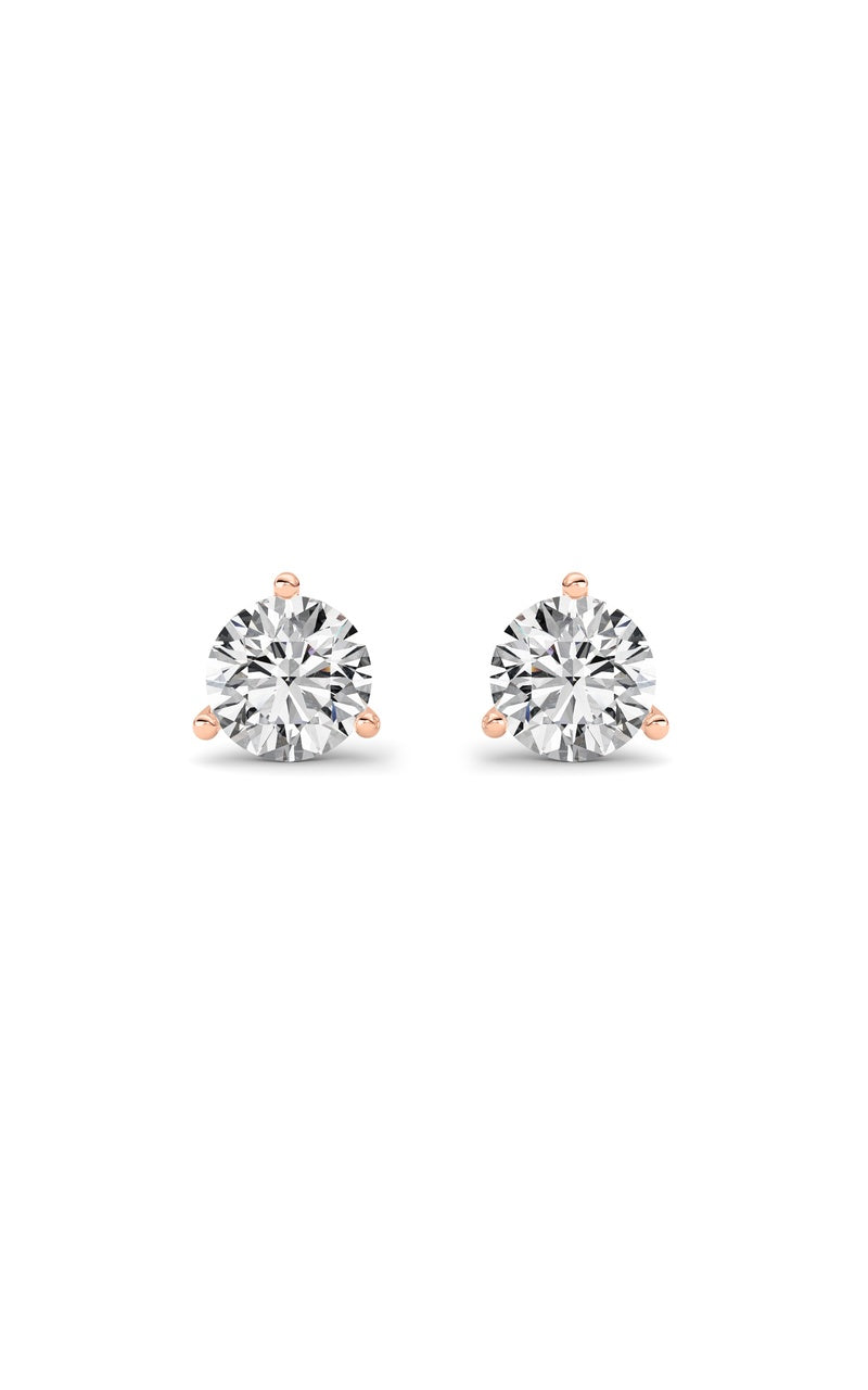 1CTW Round Shaped Lab Grown Diamond (G/VS) Three Prong Martini Stud Earrings in 14K White Gold