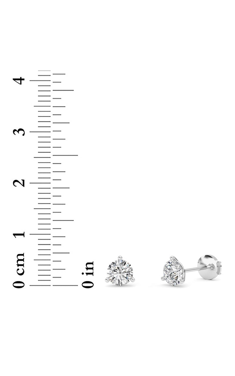 1.5Cttw Round Shaped Lab Grown Diamond (G/VS) Three Prong Martini Stud Earrings in 14K White Gold