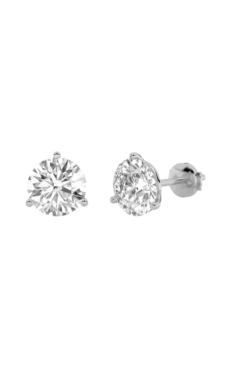 2CTW Round Shaped Lab Grown Diamond (F/VS) Three Prong Martini Stud Earrings in 14K White Gold