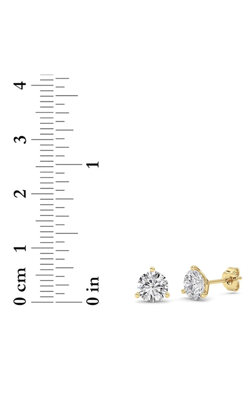 2CTW Round Shaped Lab Grown Diamond (F/VS) Three Prong Martini Stud Earrings in 14K White Gold