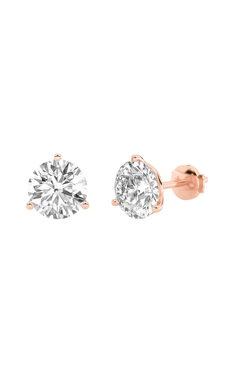 2CTW Round Shaped Lab Grown Diamond (F/VS) Three Prong Martini Stud Earrings in 14K White Gold