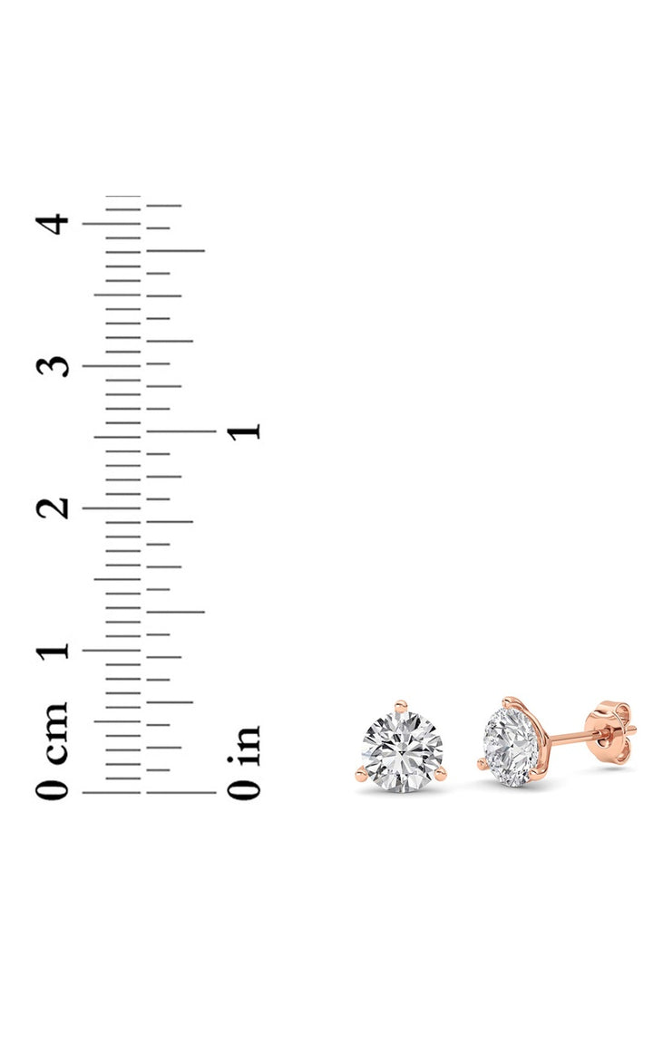 2CTW Round Shaped Lab Grown Diamond (F/VS) Three Prong Martini Stud Earrings in 14K White Gold