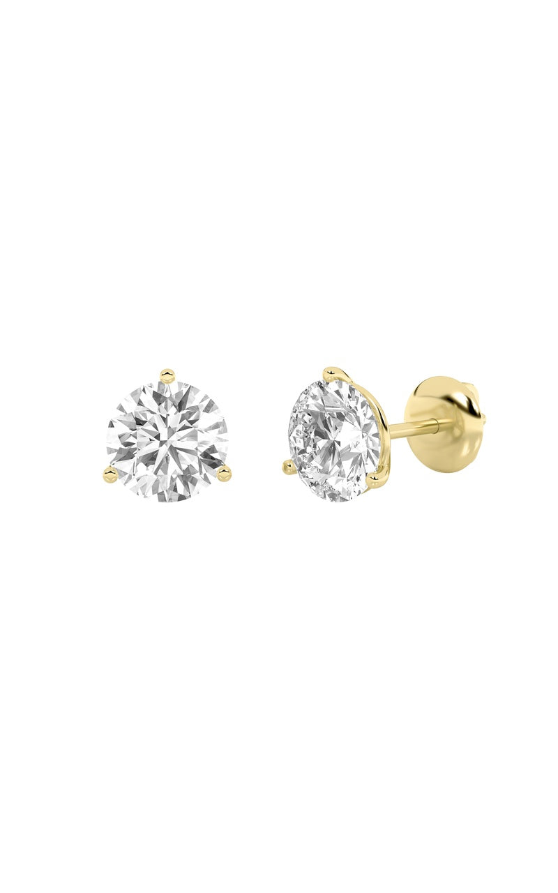 0.5Cttw Round Shaped Lab Grown Diamond (F/VS) Three Prong Martini Stud Earrings in 14K Gold