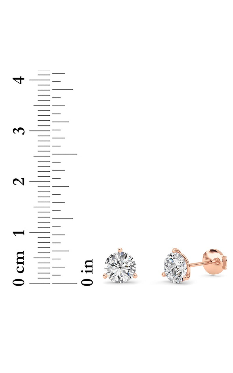 2.5CTW Round Shaped Lab Grown Diamond (G/VS) Three Prong Martini Stud Earrings in 14K White Gold