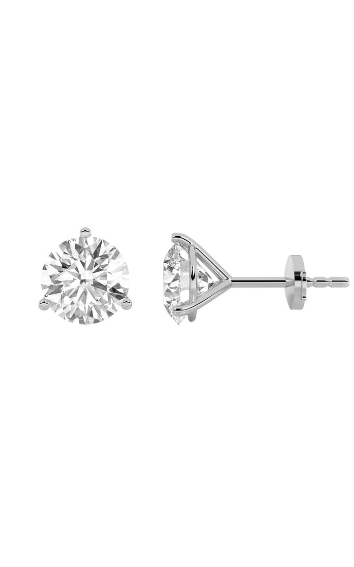 3.5CTW Round Shaped Lab Grown Diamond (G/VS) Three Prong Martini Stud Earrings in 14K White Gold
