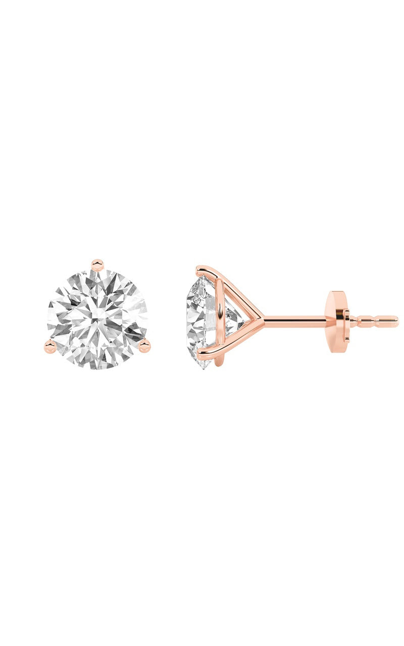 4CTW Round Shaped Lab Grown Diamond (G/VS) Three Prong Martini Stud Earrings in 14K White Gold