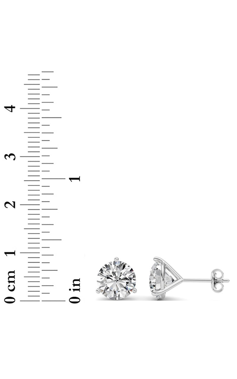 5CTW Round Shaped Lab Grown Diamond (G/VS) Three Prong Martini Stud Earrings in 14K White Gold