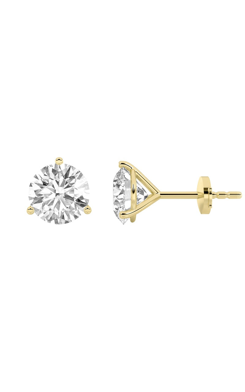 0.75Cttw Round Shaped Lab Grown Diamond (G/VS) Three Prong Martini Stud Earrings in 14K  Yellow Gold