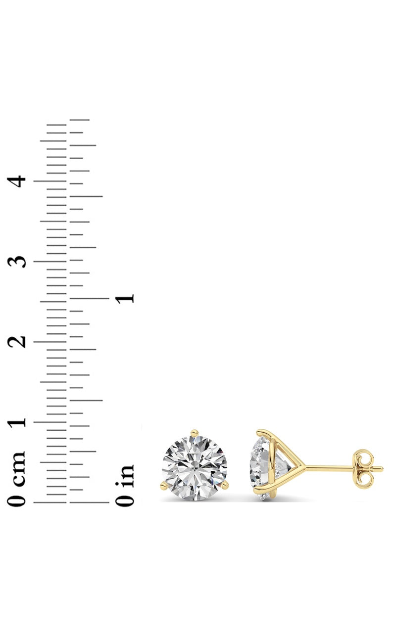 5Cttw Round Shaped Lab Grown Diamond (G/VS) ThreeProng Martini Stud Earrings in 14K White Gold