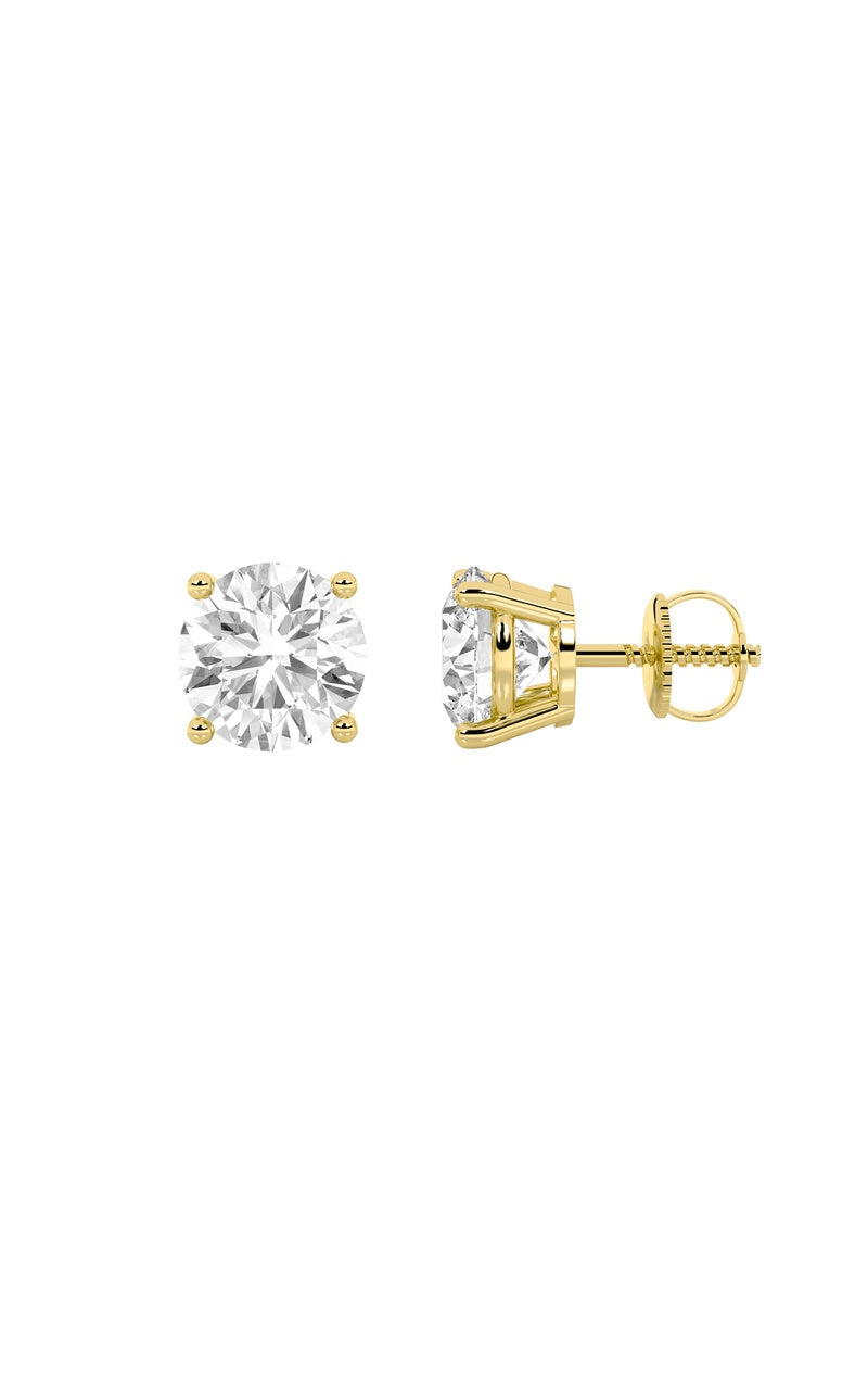 0.5Cttw Round Shaped Lab Grown Diamond (F/VS) Three Prong Martini Stud Earrings in 14K Gold