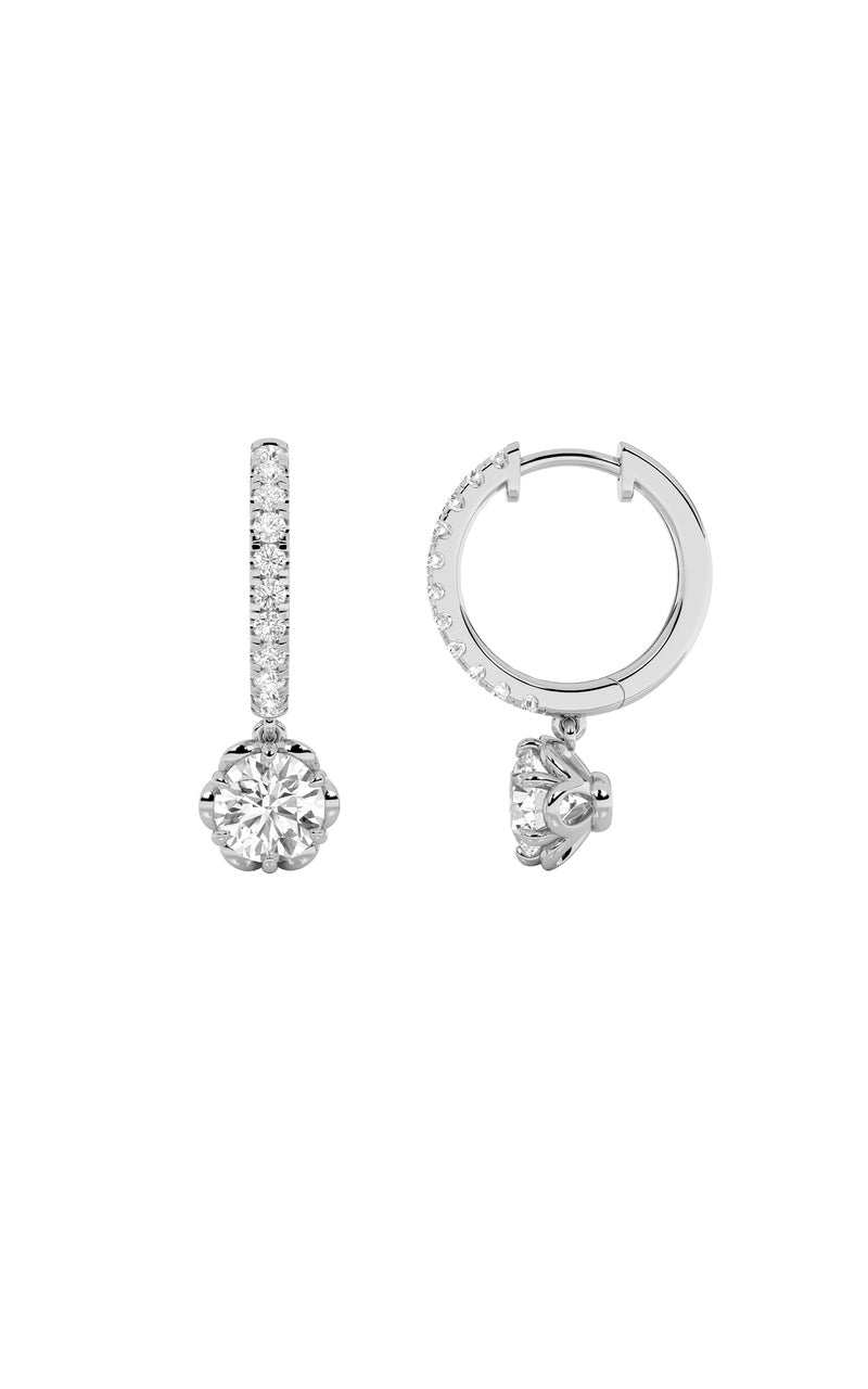 2.5Cttw Round Shaped Lab Grown Diamond (F/VS) Dangle Hoop Earrings in 14K Gold