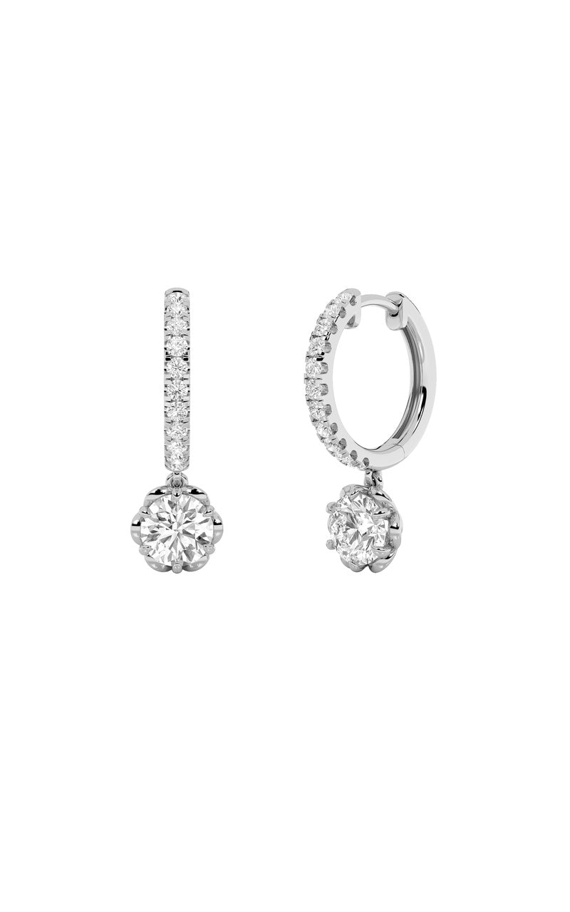2.5Cttw Round Shaped Lab Grown Diamond (F/VS) Dangle Hoop Earrings in 14K Gold