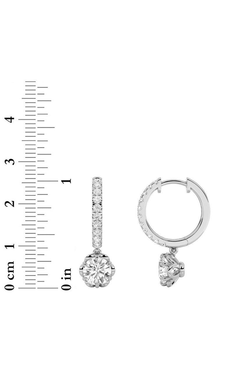 2.5Cttw Round Shaped Lab Grown Diamond (F/VS) Dangle Hoop Earrings in 14K Gold
