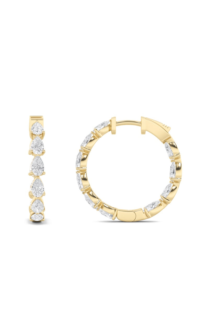 4CTW Pear Shaped Lab Grown Diamond (F/VS) Inside Out Hoop Earrings in 14K Gold