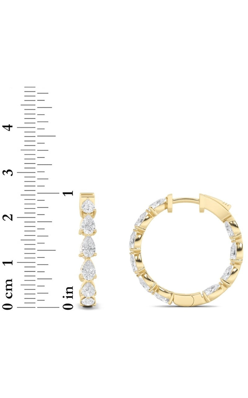 4Cttw Pear Shaped Lab Grown Diamond (F/VS) InsideOut Hoop Earrings in 14K Gold