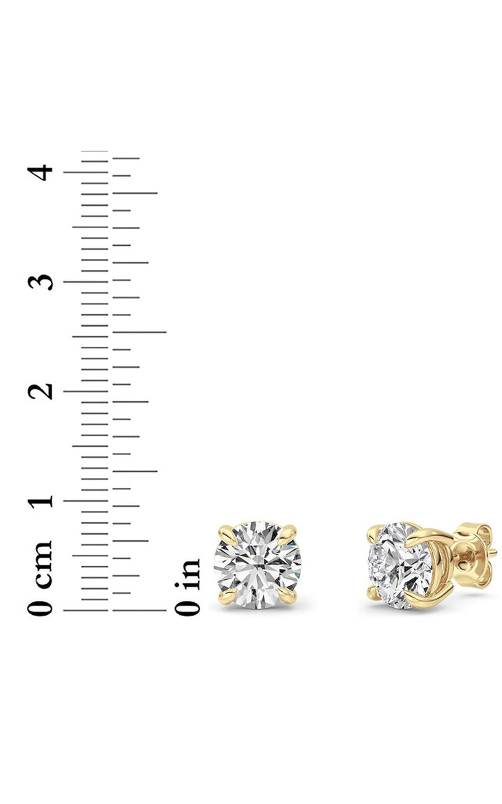 4CTW Round Shaped Lab Grown Diamond 4 Prong Stud Earrings in 14K Gold (F/VS)