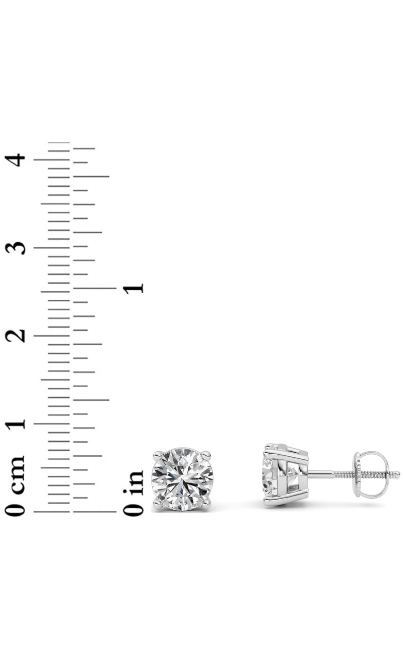 3Cttw Round Shaped Lab Grown Diamond (F/VS) Stud Earrings in 14K Gold