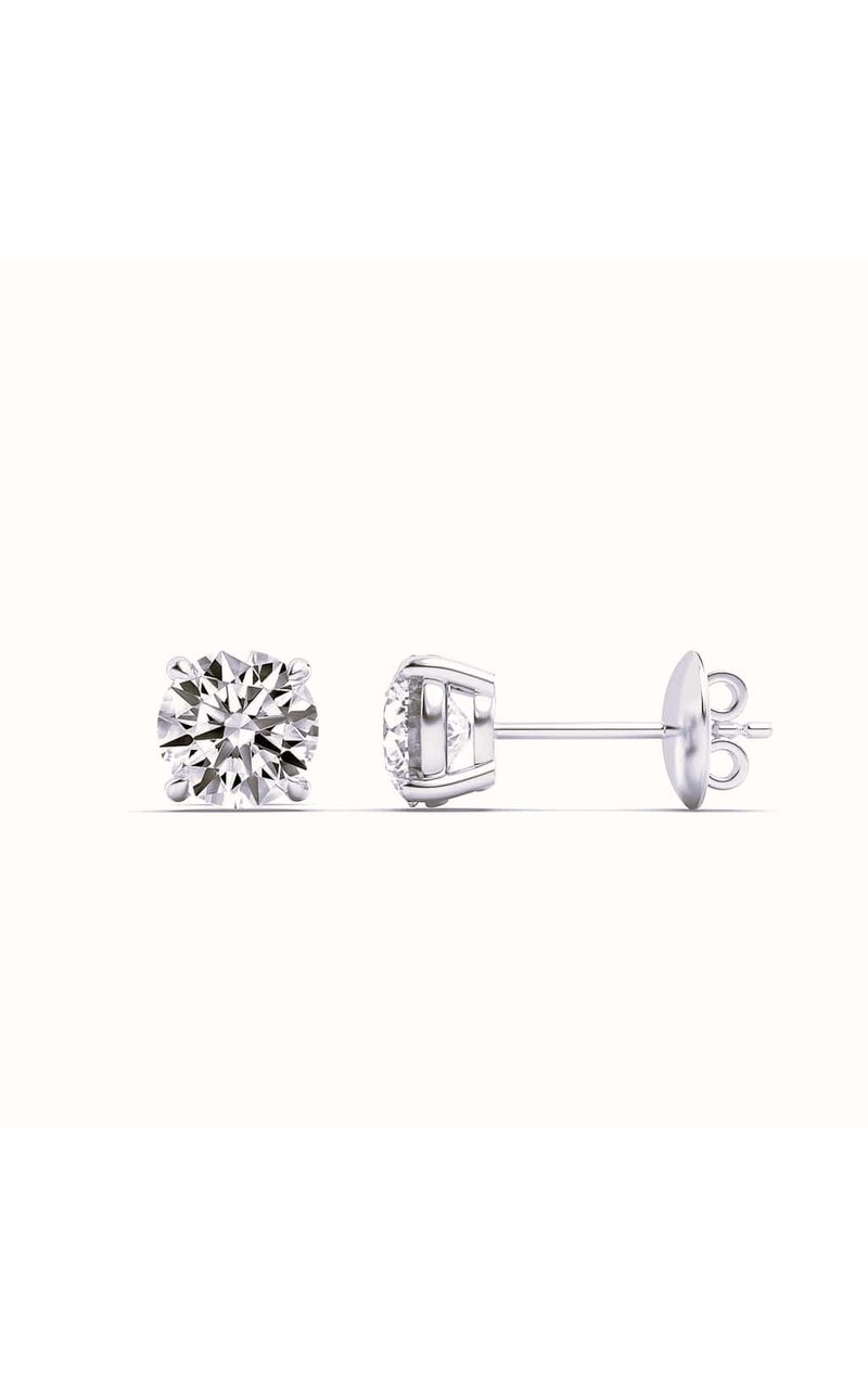 5CTW Round Shaped Lab Grown Diamond (F/VS) Stud Earrings in 14K White Gold