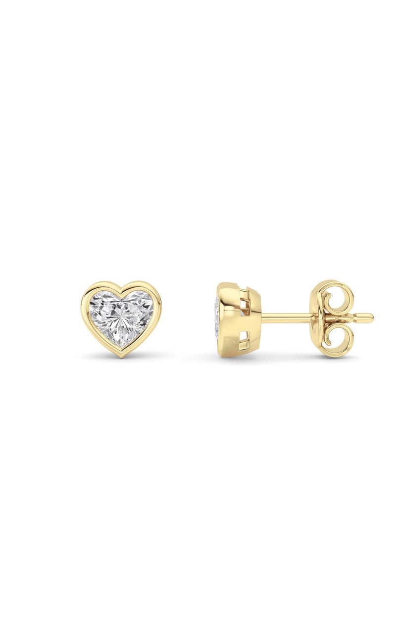 1Cttw Heart Shaped Lab Grown Diamond (G/VS) Bezel Set Stud Earrings in 14K Gold