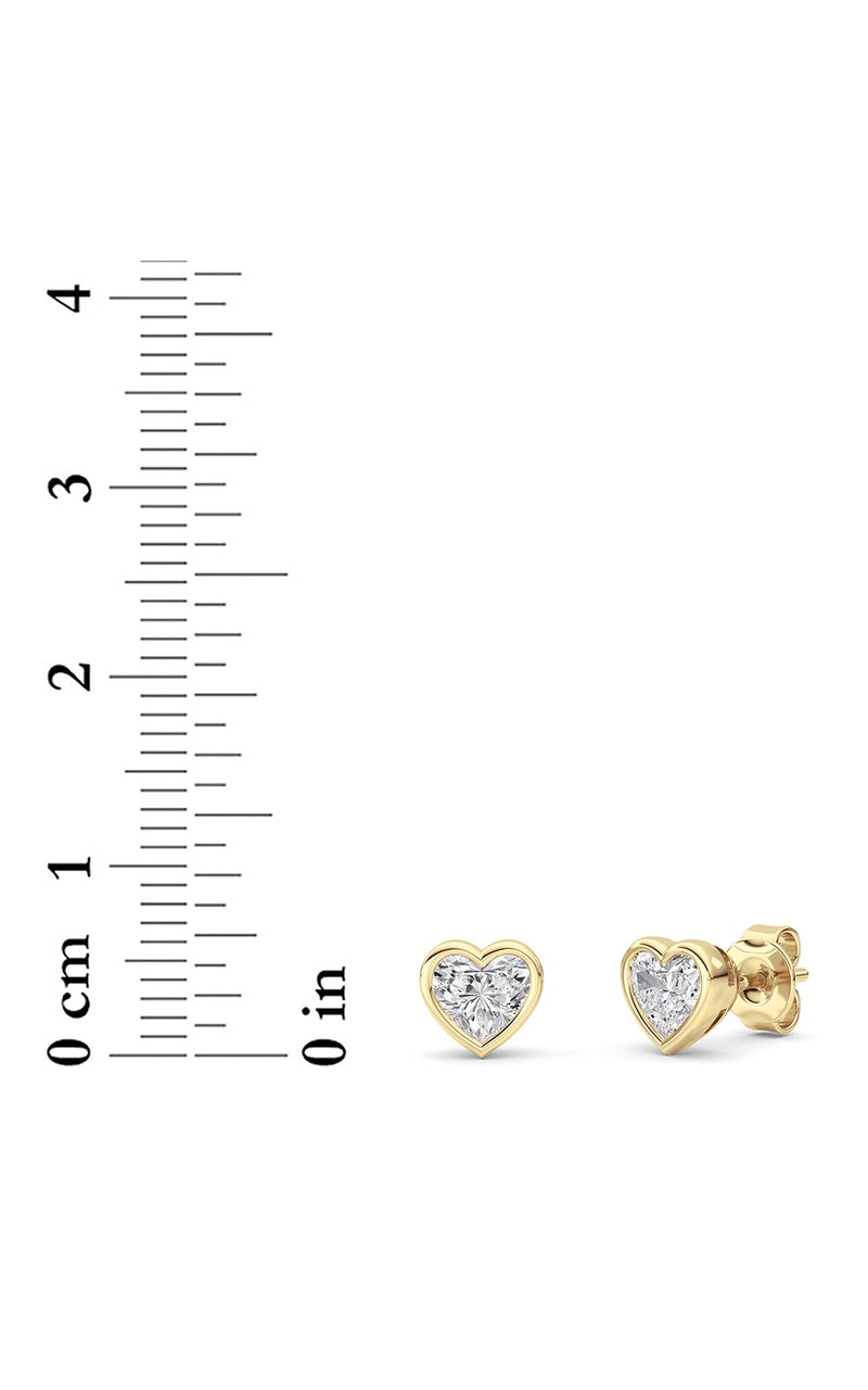 1Cttw Heart Shaped Lab Grown Diamond (G/VS) BezelSet Stud Earrings in 14K Gold