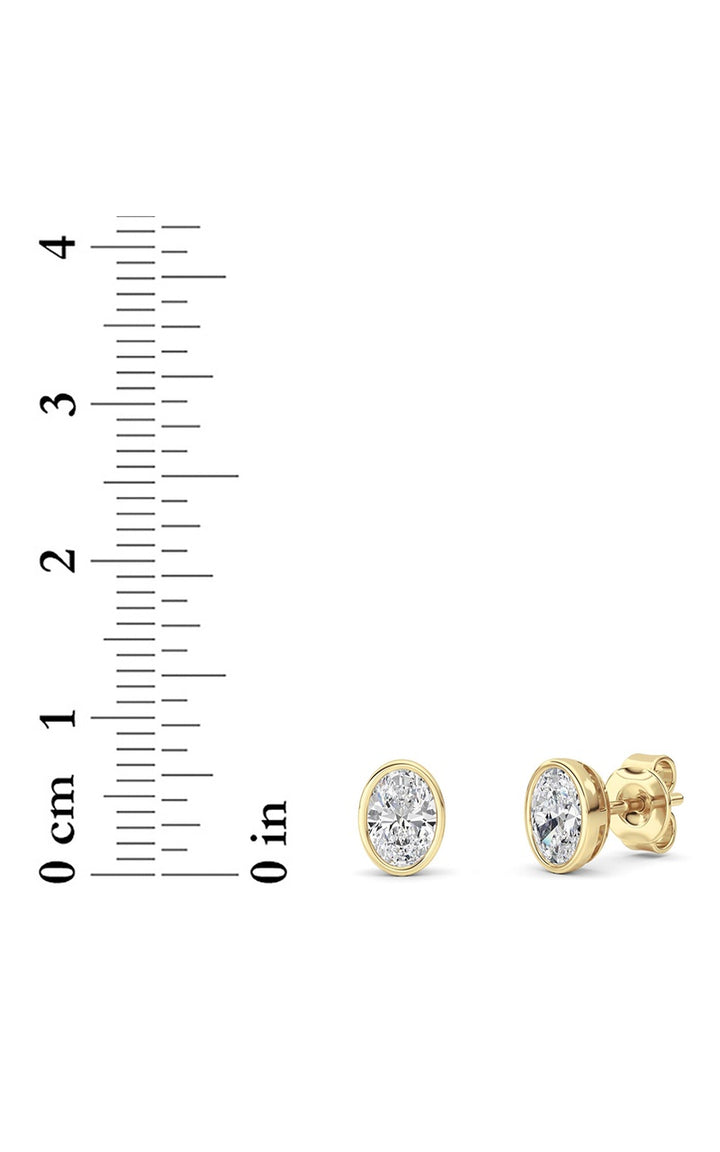 1Cttw Oval Shaped Lab Grown Diamond (F/VS) Bezel Set Stud Earrings in 14K Gold