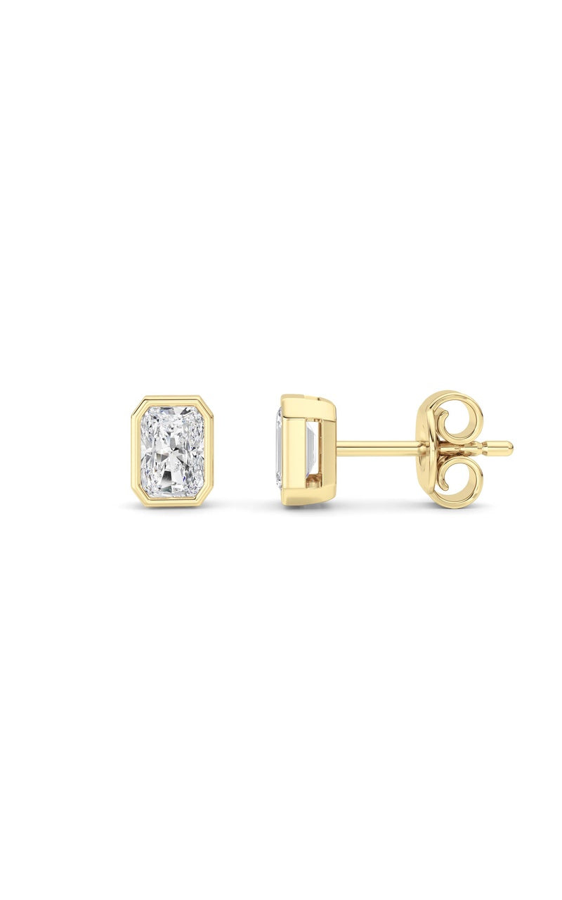1CTW Radiant Shaped Lab Grown Diamond (G/VS) Bezel Set Solitaire Earrings in 14K Gold