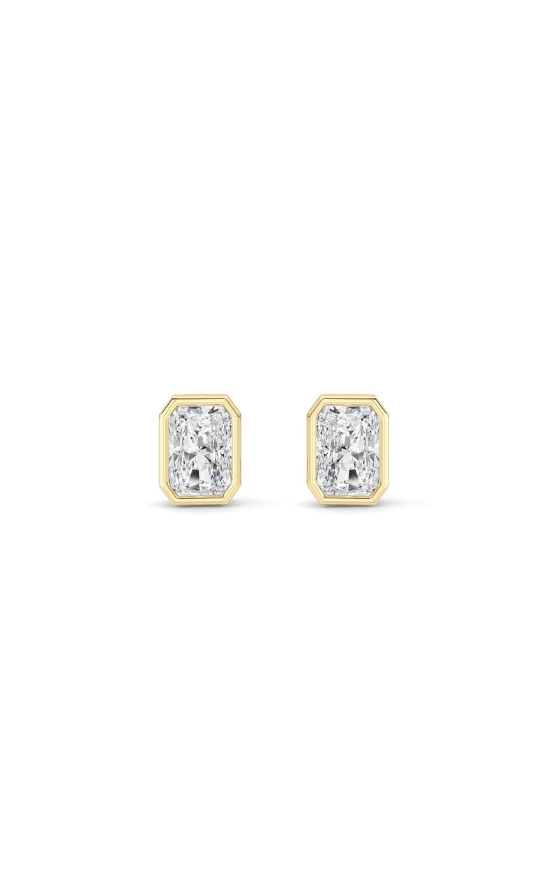 1CTW Radiant Shaped Lab Grown Diamond (G/VS) Bezel Set Solitaire Earrings in 14K Gold