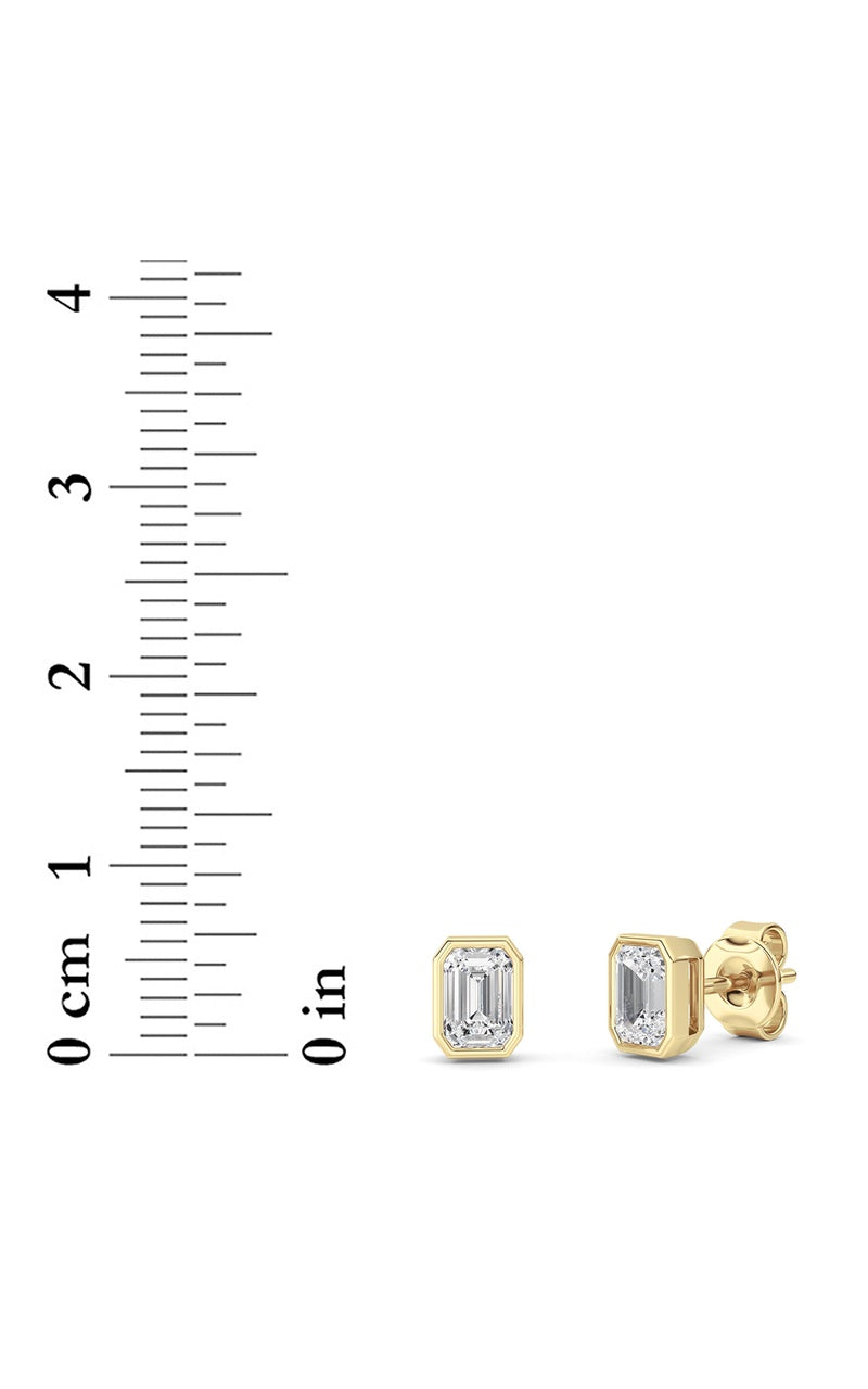 1CTW Radiant Shaped Lab Grown Diamond (G/VS) Bezel Set Solitaire Earrings in 14K Gold