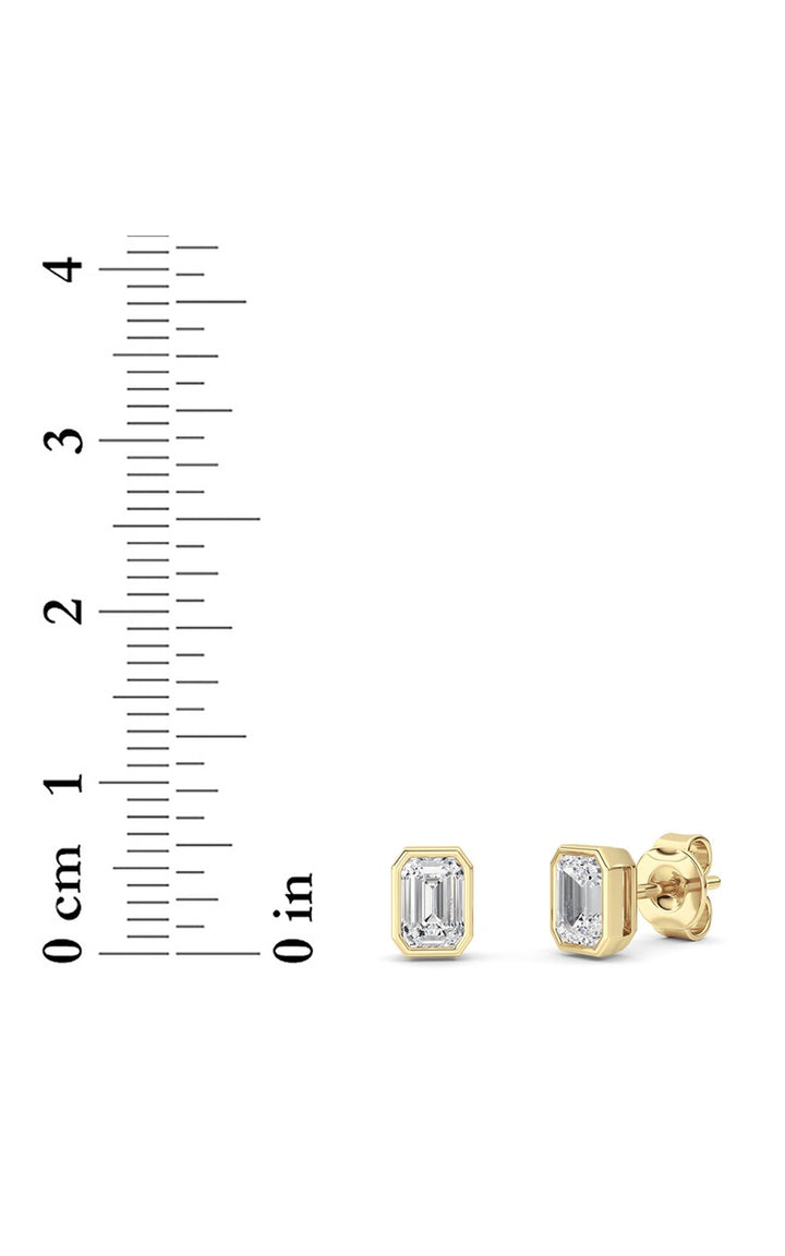 1CTW Radiant Shaped Lab Grown Diamond (G/VS) Bezel Set Solitaire Earrings in 14K Gold