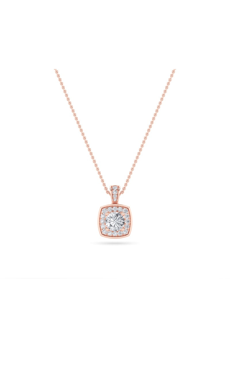 0.75CTW Round Shaped Lab Grown Diamond (F/VS) Halo Pendant in 14K Gold, 14K Rose Gold