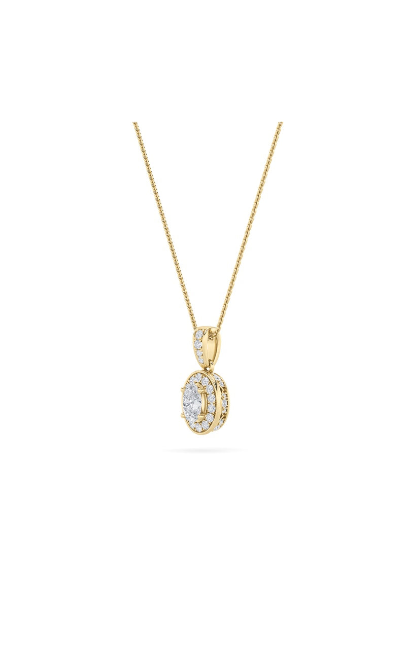 0.75Cttw Oval Shaped Lab Grown Diamond (F/VS) HaloPendant in 14K Gold