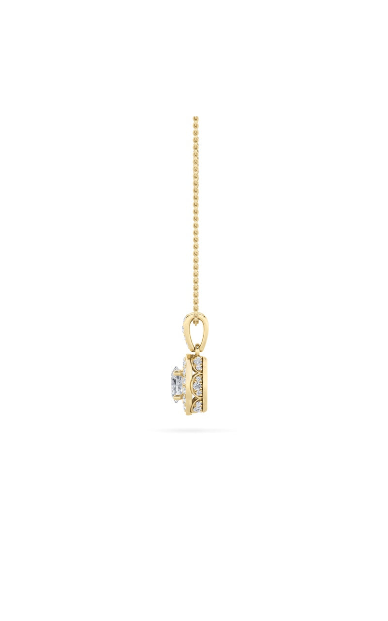 0.75Cttw Oval Shaped Lab Grown Diamond (F/VS) HaloPendant in 14K Gold