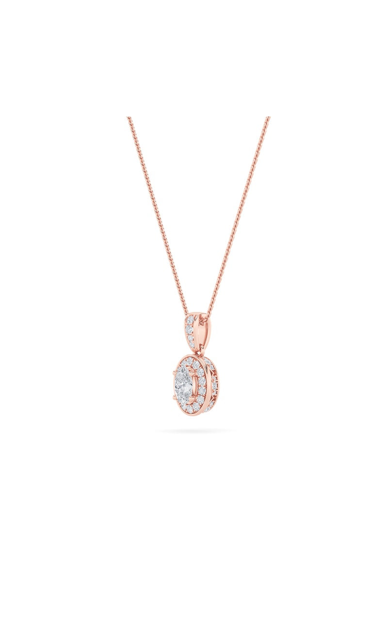 0.75CTW Oval Shaped Lab Grown Diamond (F/VS) Halo Pendant in 14K Gold