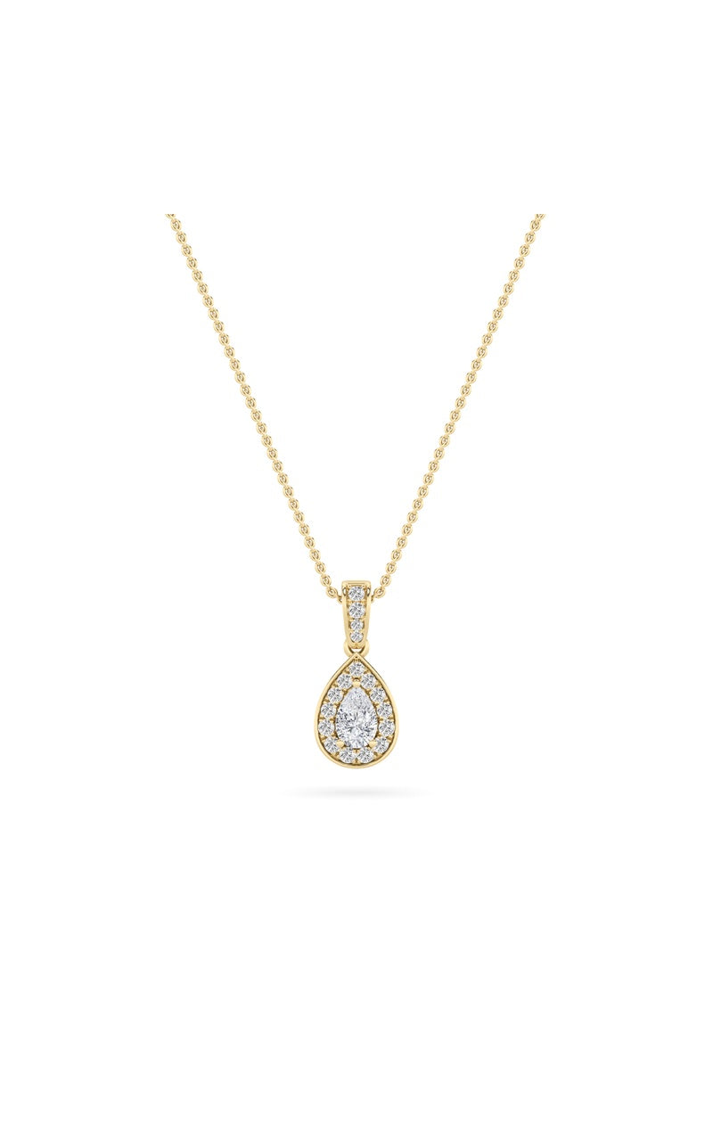 0.75Cttw Pear Shaped Lab Grown Diamond (F/VS) HaloPendant in 14K Gold