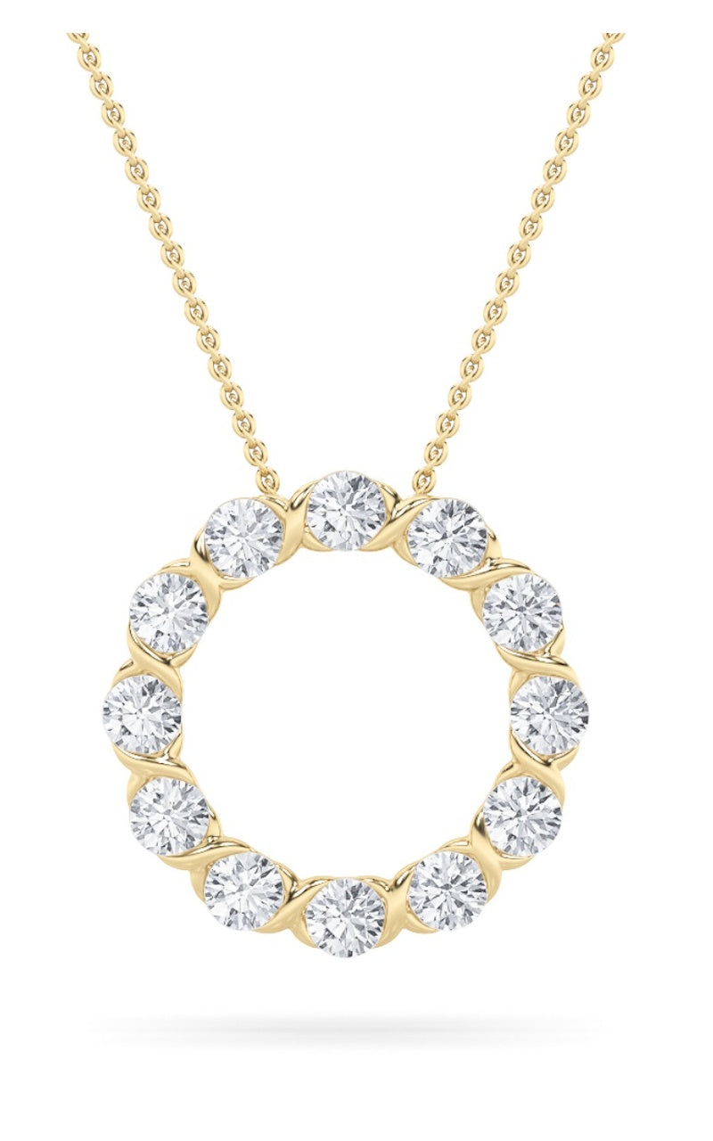2Cttw Round Shaped Lab Grown Diamond (F/VS) CirclePendant in 14K Gold