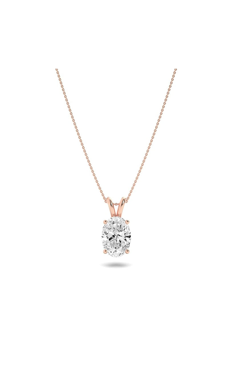 3CTW Oval Shaped Lab Grown Diamond (F/VS) Split Bale Solitaire Pendant in 14K Gold