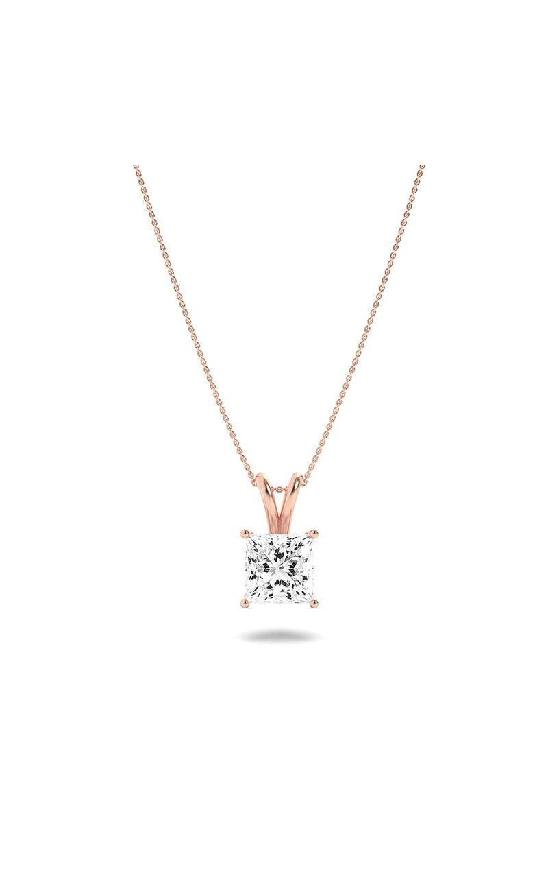 1Cttw Princess Shaped Lab Grown Diamond (F/VS) Split Bale Solitaire Pendant in 14K Gold