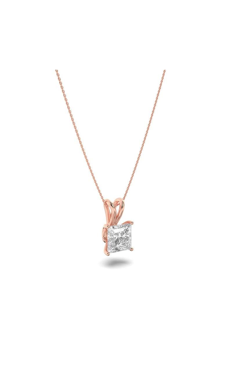 1Cttw Princess Shaped Lab Grown Diamond (F/VS) Split Bale Solitaire Pendant in 14K Gold
