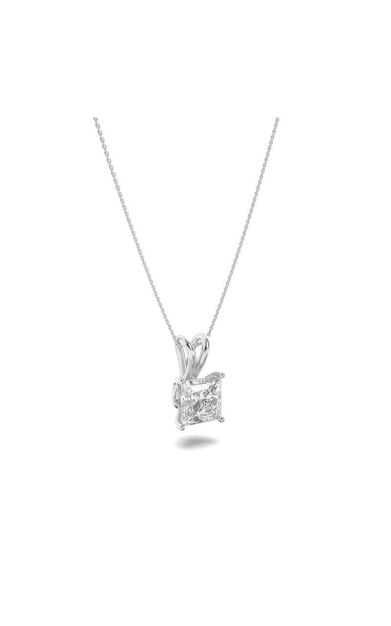 3CTW Princess Shaped Lab Grown Diamond (F/VS) Split Bale Solitaire Pendant in 14K Gold