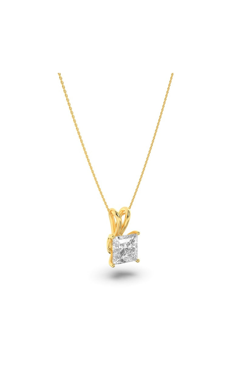 3CTW Princess Shaped Lab Grown Diamond (F/VS) Split Bale Solitaire Pendant in 14K Gold