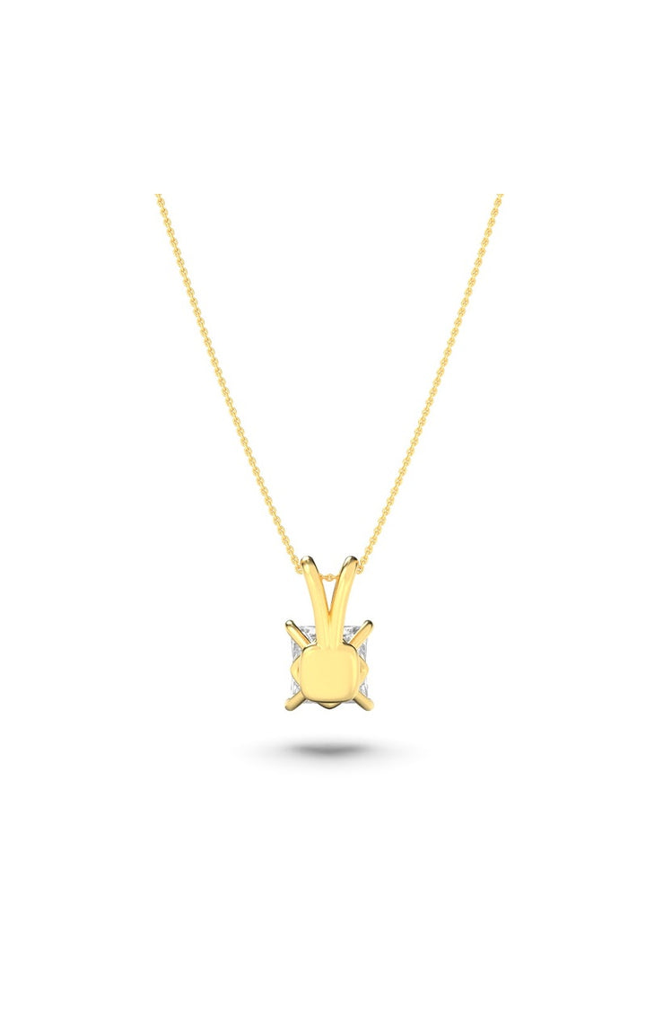 3CTW Princess Shaped Lab Grown Diamond (F/VS) Split Bale Solitaire Pendant in 14K Gold