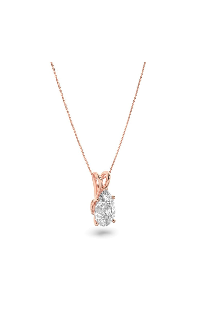 3Cttw Pear Shaped Lab Grown Diamond (F/VS) Split Bale Solitaire Pendant in 14K Gold