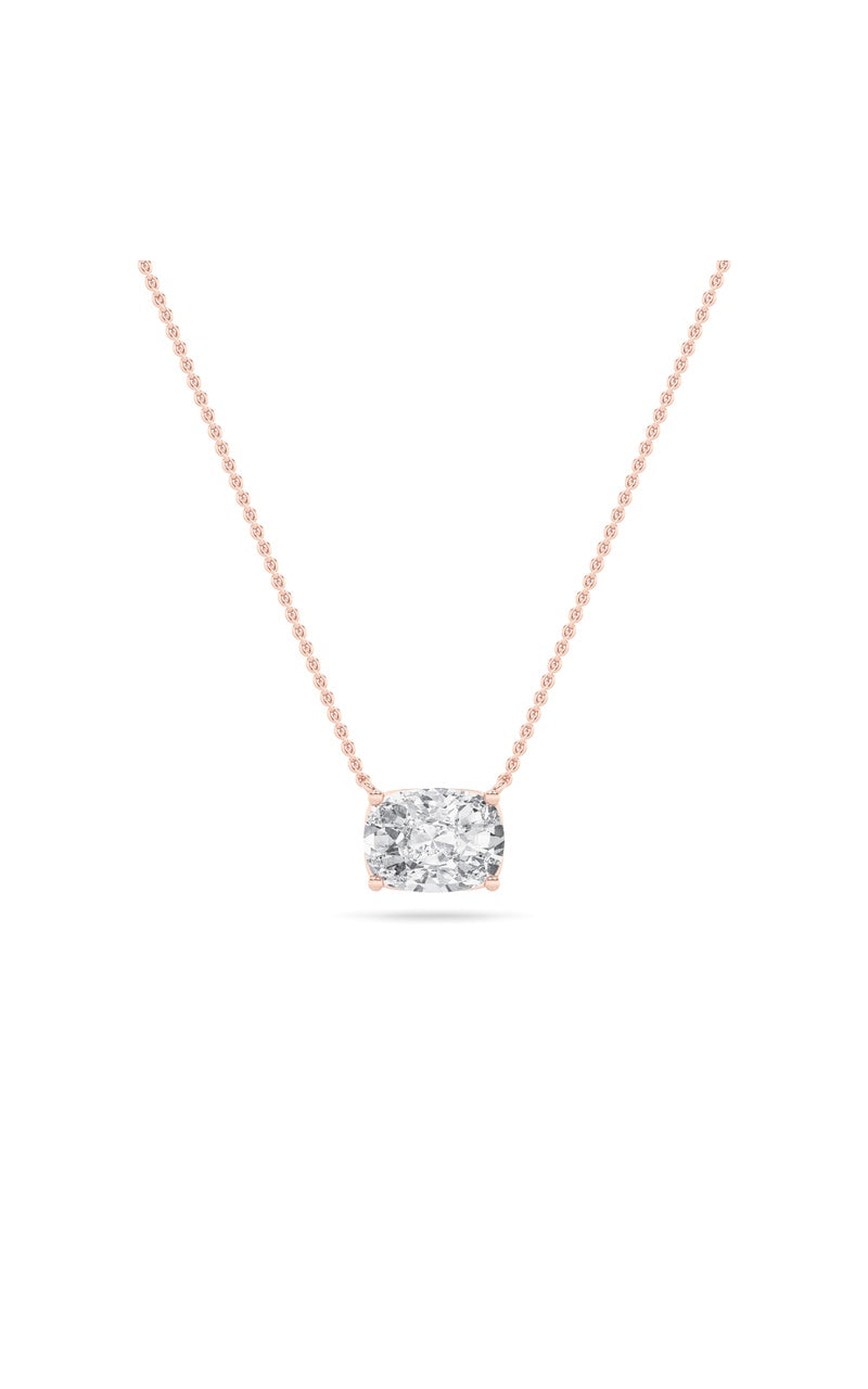 1Cttw Elongated Cushion Shaped Lab Grown Diamond (F/VS) East West Solitaire Necklace in 14K Gold
