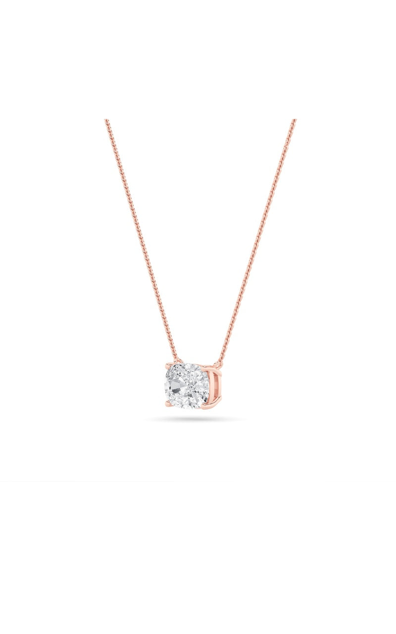1CTW Elongated Cushion Shaped Lab Grown Diamond (F/VS) East West Solitaire Necklace in 14K Gold