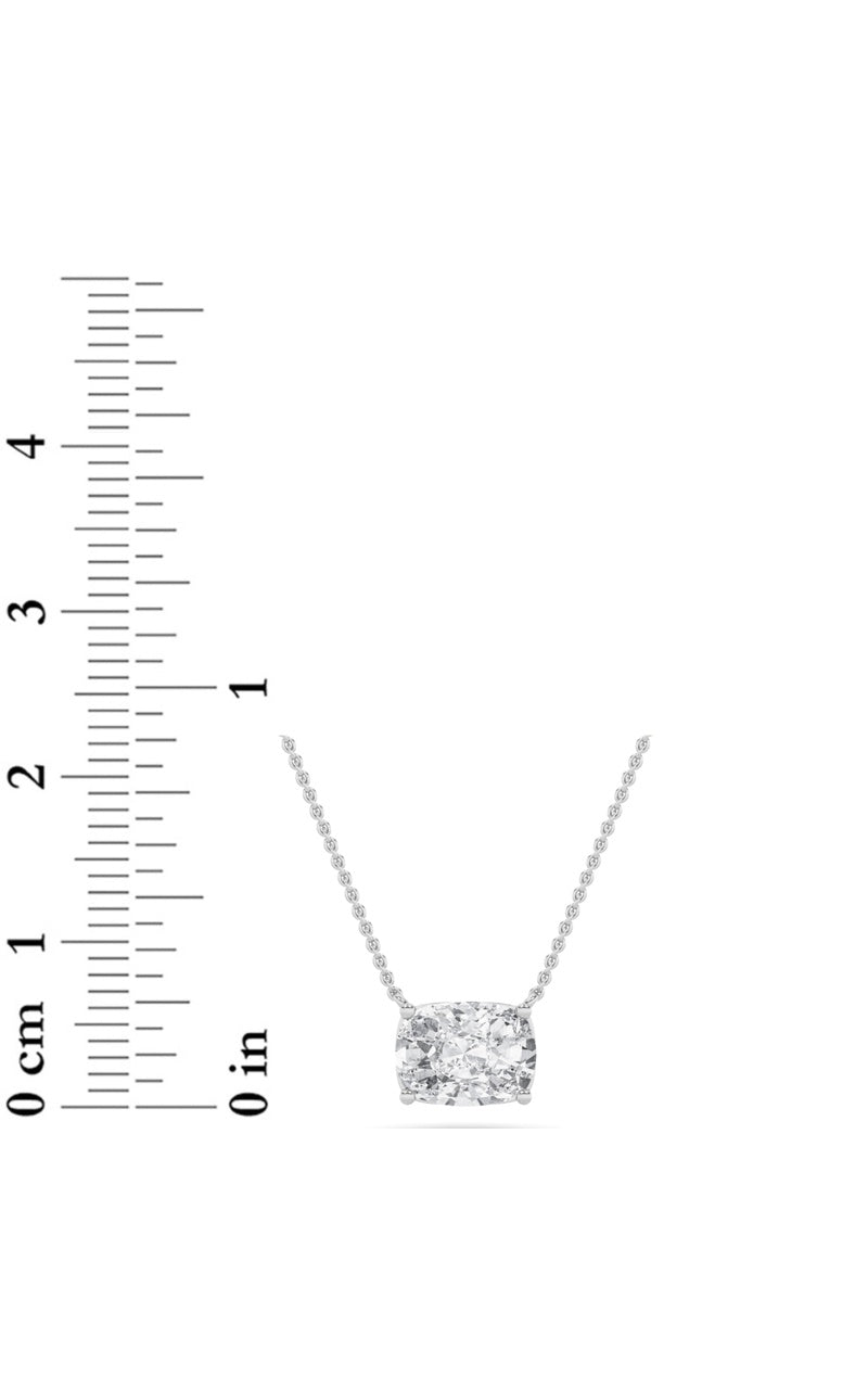 2Cttw Elongated Cushion Shaped Lab Grown Diamond (F/VS) East West Solitaire Necklace in 14K Gold