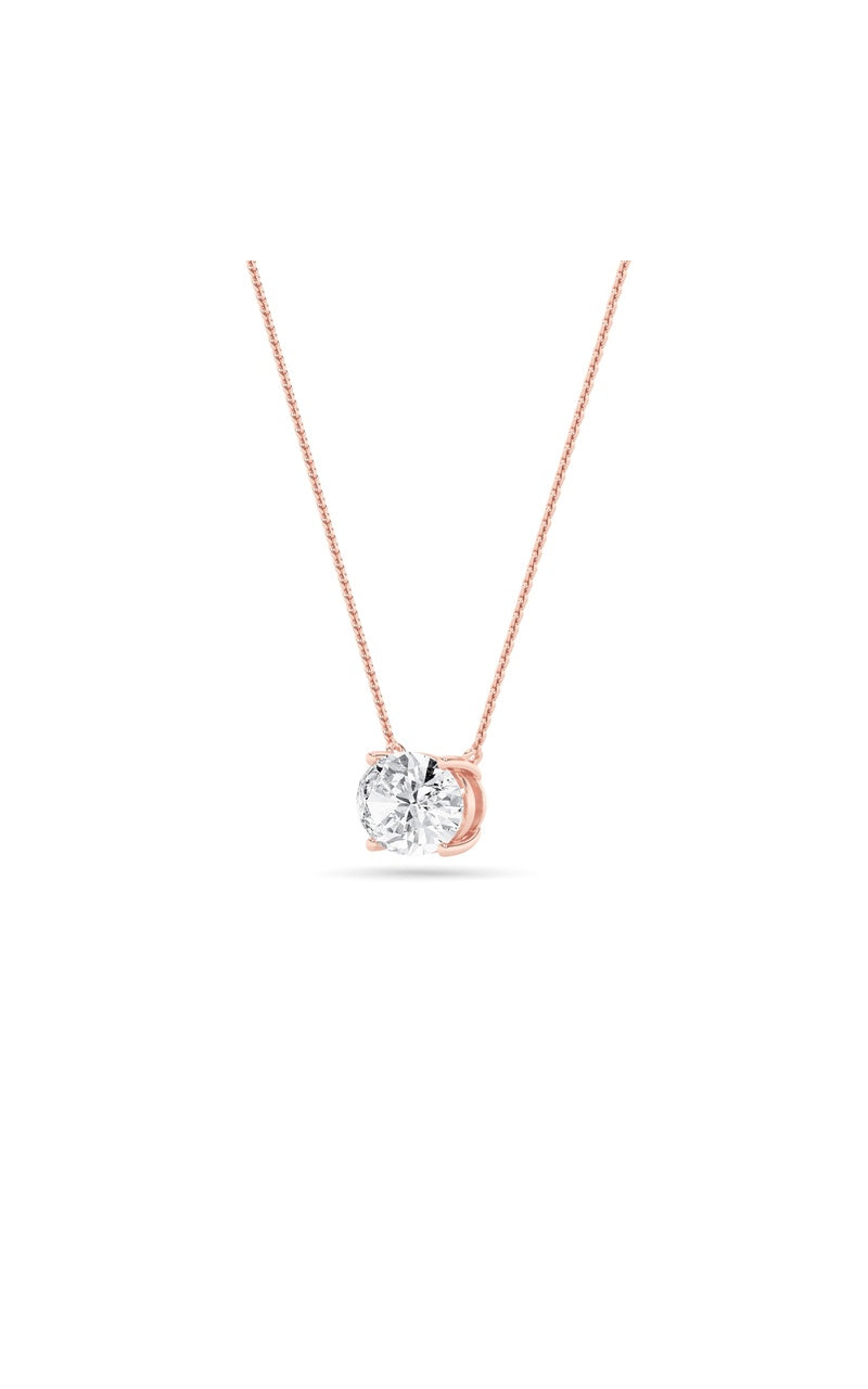 2CTW Oval Shaped Lab Grown Diamond (F/VS) East West Solitaire Necklace in 14K Gold
