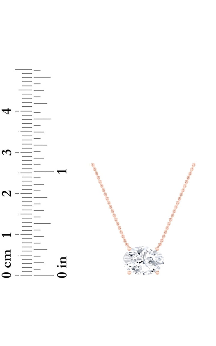 2Cttw Oval Shaped Lab Grown Diamond (F/VS) East West Solitaire Necklace in 14K Gold